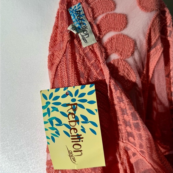 Rebellion Again Coral Pink Sheer Lace Maxi Duster Cardigan - Medium - NWT - Picture 3 of 11